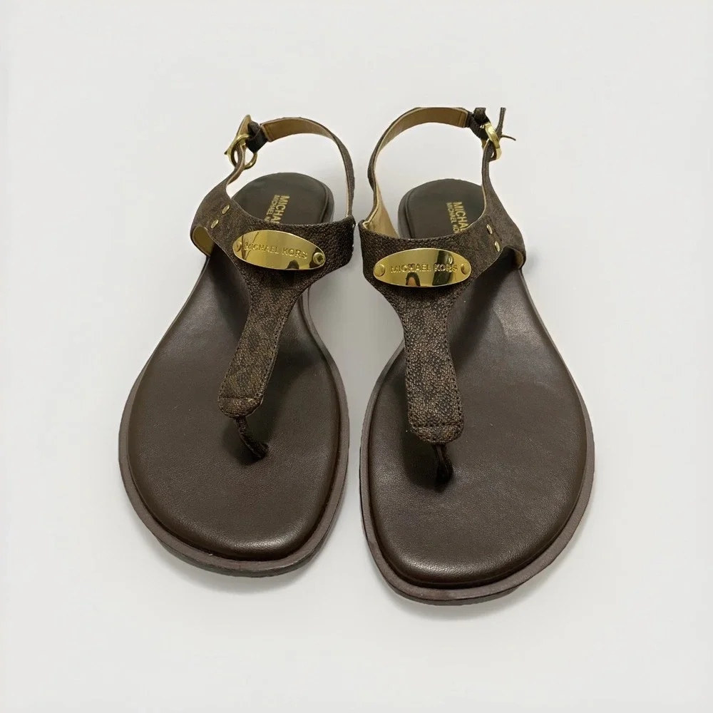Michael Kors Women's Brown Logo leather Thong Sandals, Size 8 1/2